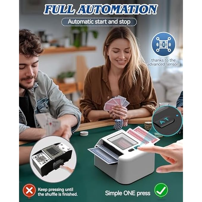 rayihni CARD SHUFFLER MACHINE, BUILT-IN RECHARGEABLE BATTERY, 1-2 DECK FULLY AUTOMATIC SHUFFLER, LOW NOISE, WITH AUTO AND MANUAL MODE, PORTABLE SHUFFLER FOR POKER, UNO, BLACKJACK, HOME CARD GAMES - Image 4